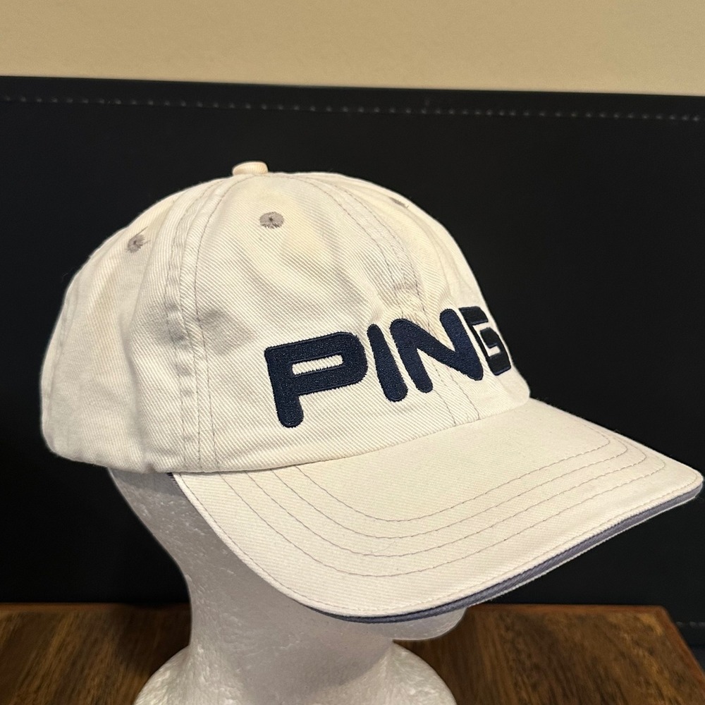 Ping Golf Hat Mens Adjustable Strapback White Navy Blue USA Flag Patch Cap